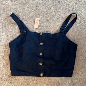 Loft Navy faux button crop top